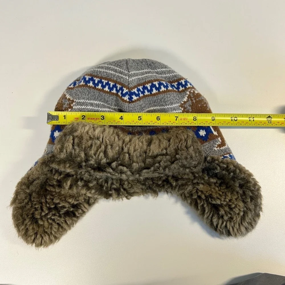 Hanna Andersson kid large youth bear knit trapper flap hat faux fur cotton lined
